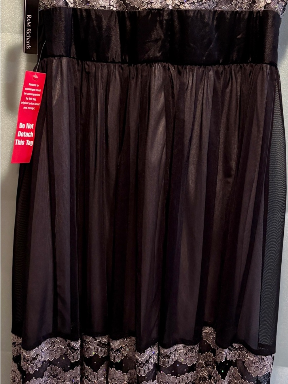 R&M Richards 18W NWT Black Silver Lace Fit Flare Cocktail Dress - Picture 6 of 11